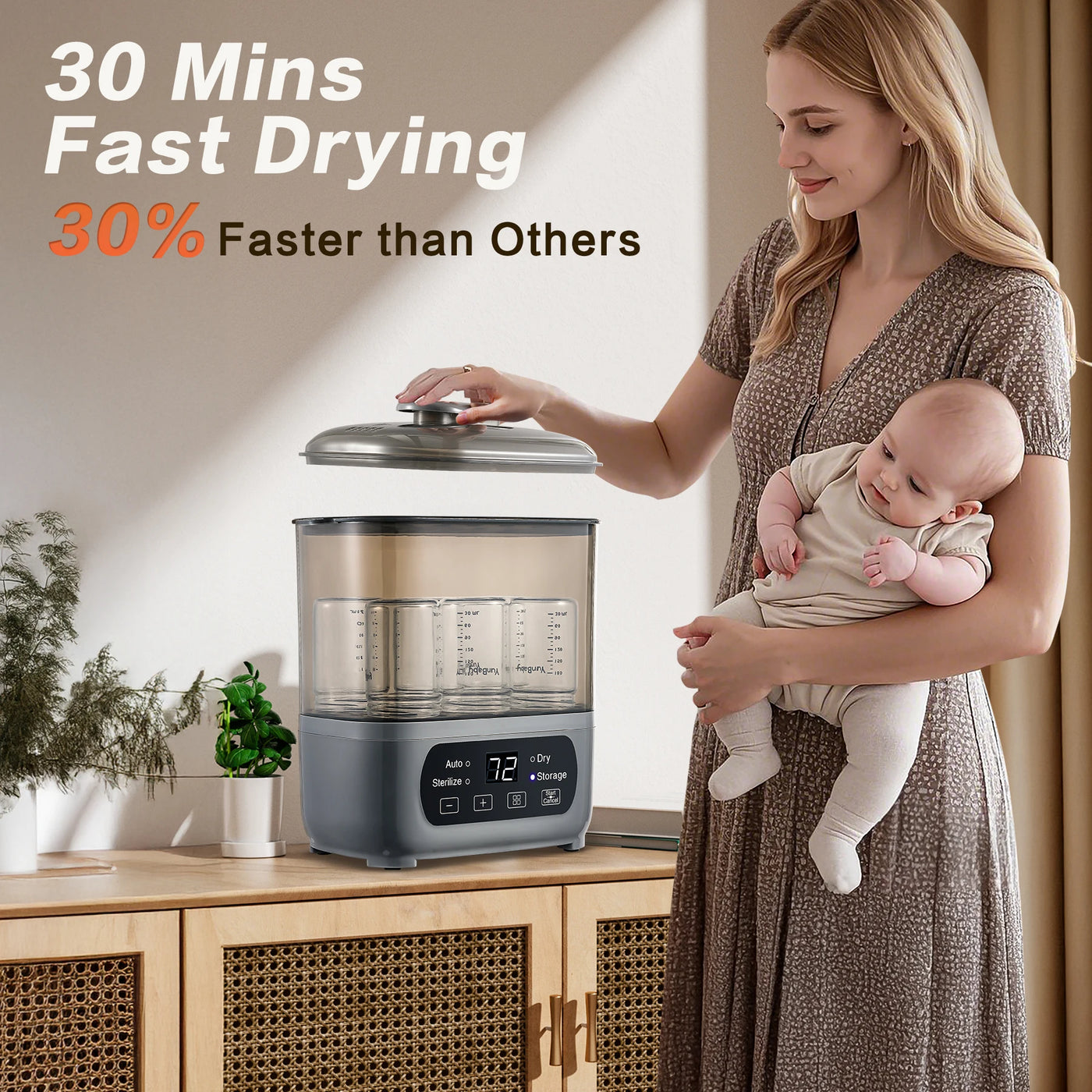 PureNest 4-in-1 Bottle Sterilizer — 72H Storage + 30-Min Dry