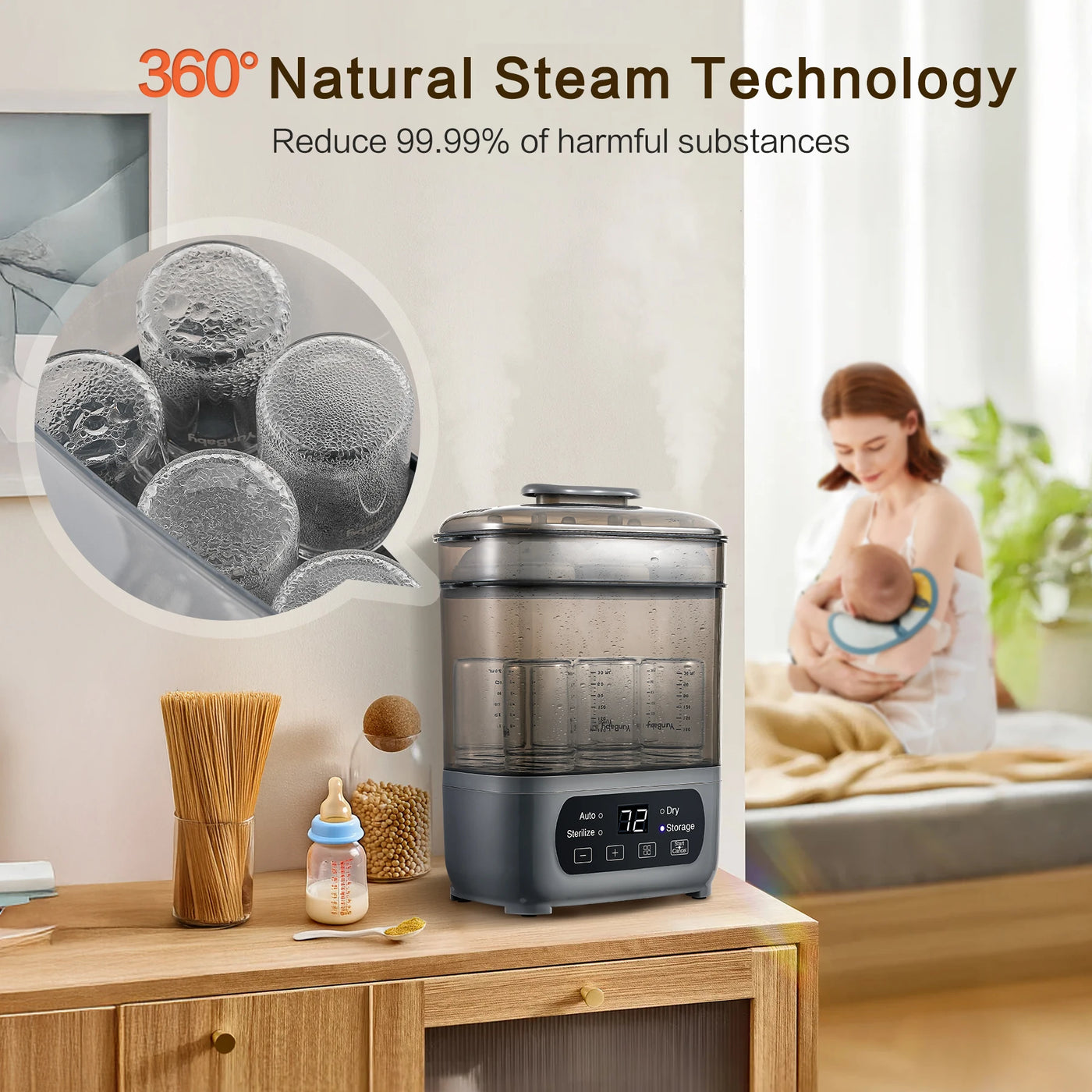 PureNest 4-in-1 Bottle Sterilizer — 72H Storage + 30-Min Dry
