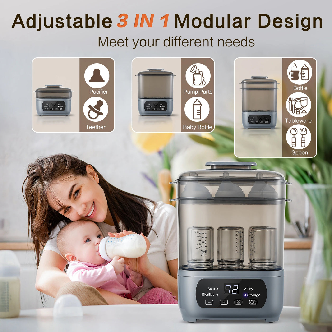 PureNest 4-in-1 Bottle Sterilizer — 72H Storage + 30-Min Dry