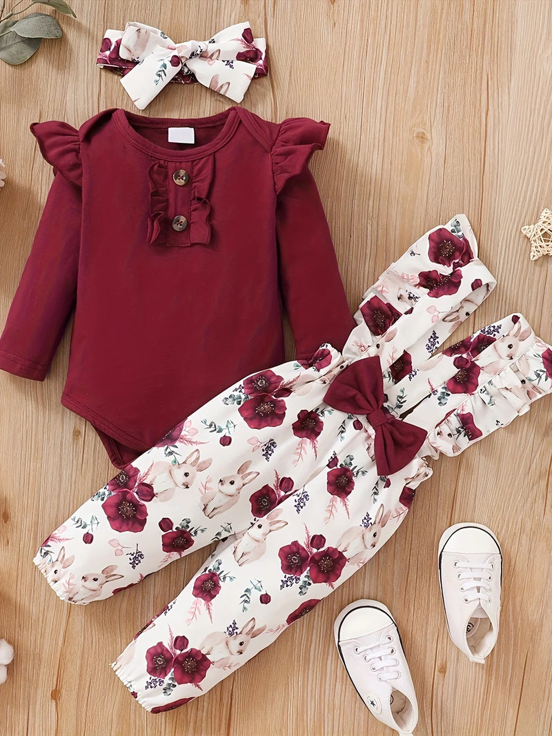 Floral Ruffle Romper Set — Long Sleeve