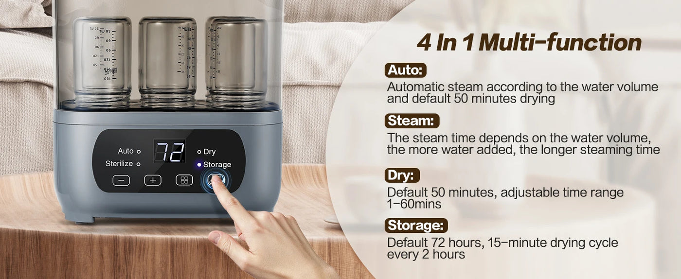 PureNest 4-in-1 Bottle Sterilizer — 72H Storage + 30-Min Dry