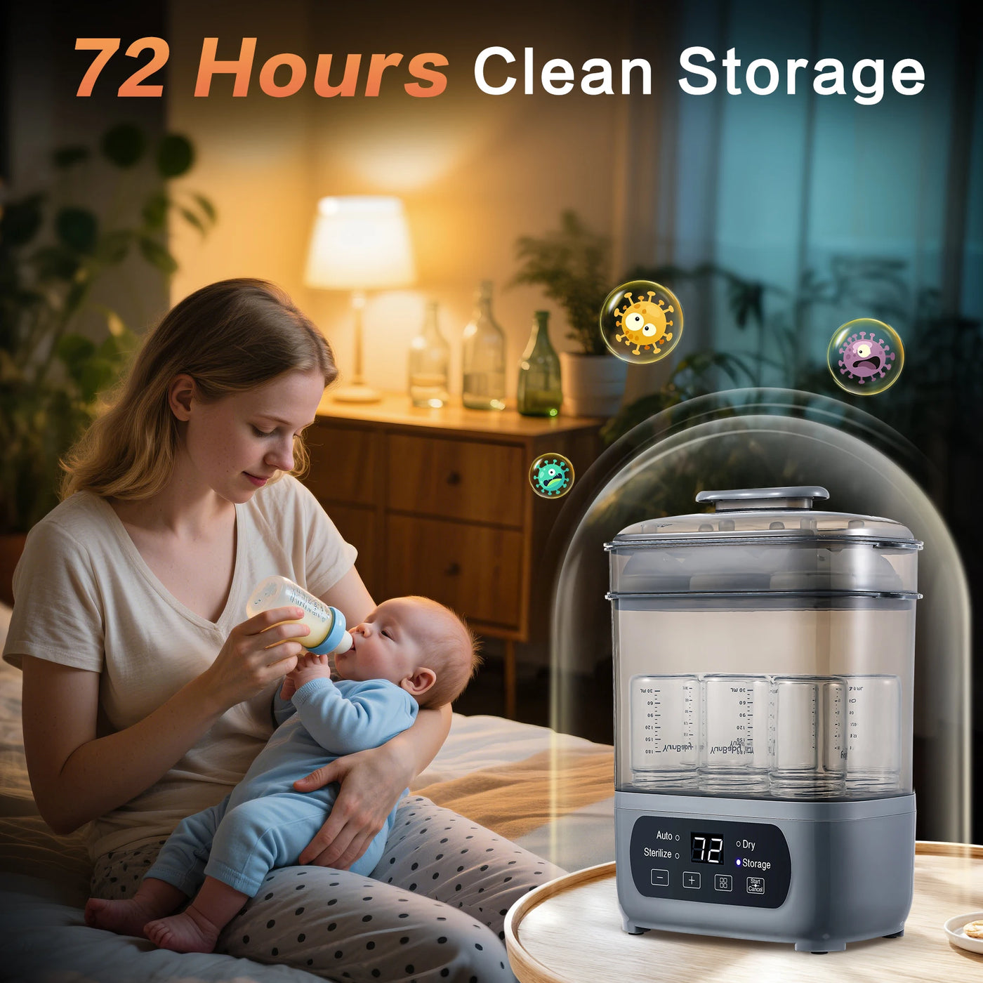 PureNest 4-in-1 Bottle Sterilizer — 72H Storage + 30-Min Dry